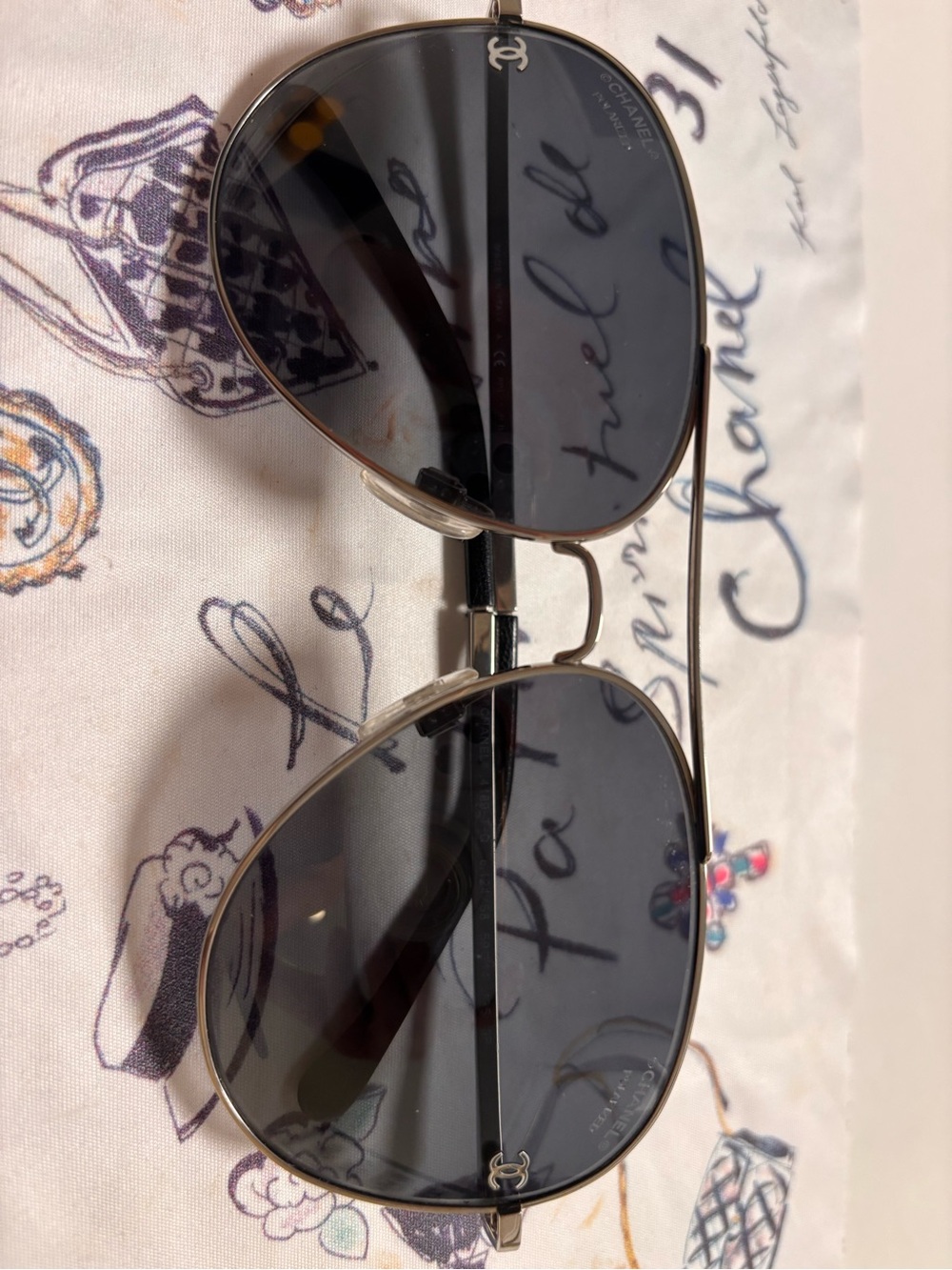 CHANEL Silver Frame Black Lens Aviator Sunglasses with Case - Picture 5 of 9